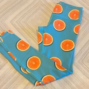 Flexi Lexi Women’s High Waist Blue Leggings with Orange Print Size Small